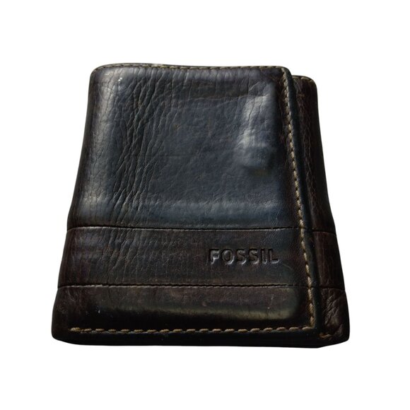 Fossil Men's Dark Brown Leather Trifold Credit Card Holder Wallet Classic - Picture 1 of 7